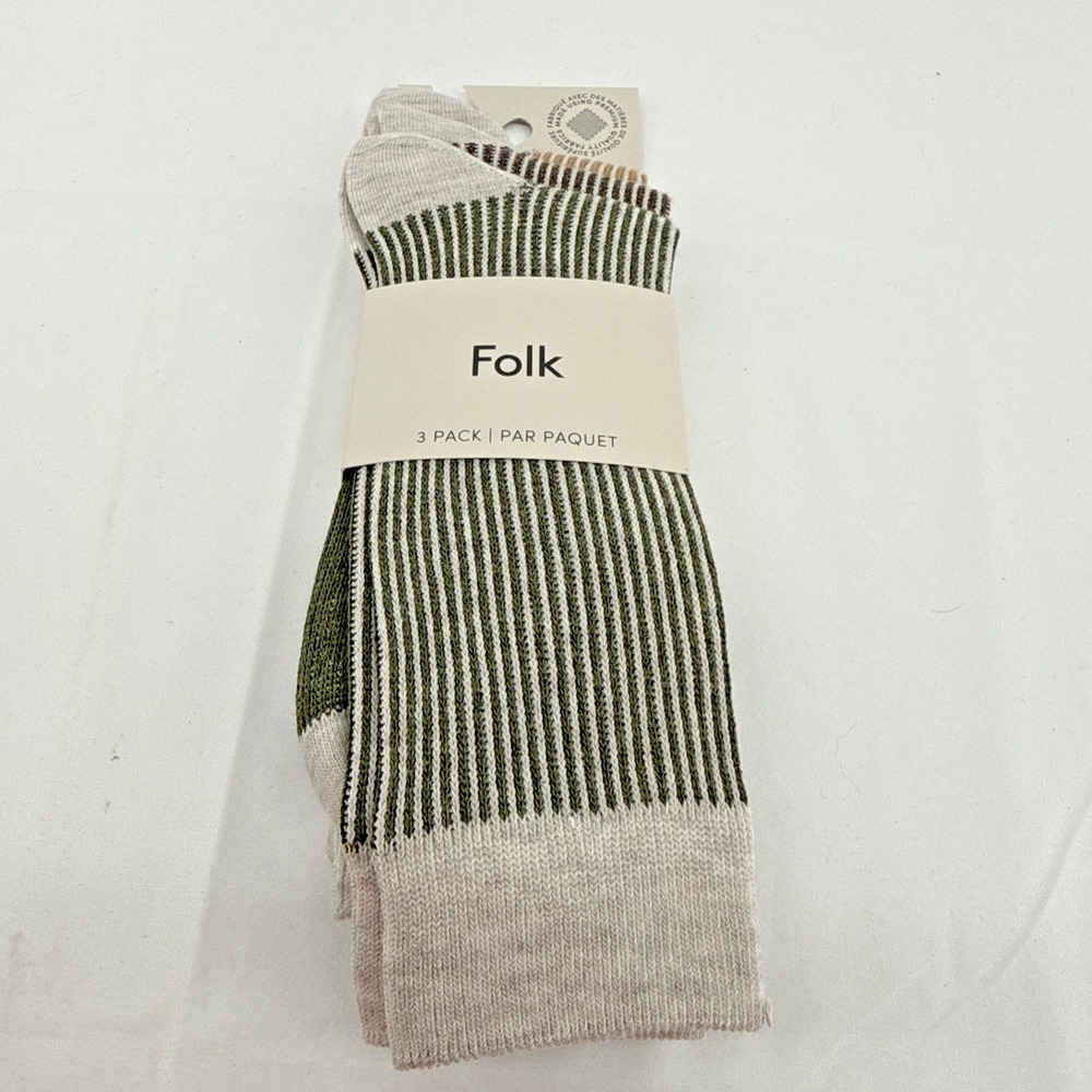 Folk Men's 3 Pack Striped Crew Socks Size 8-12 Quiet Luxury Academia Business